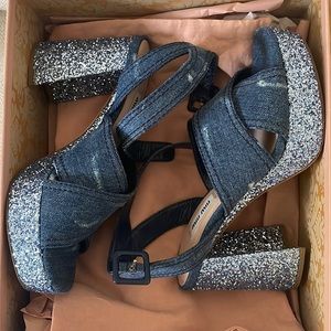 Miu Miu Denim and Glitter platform sandal. Calzature Donna style name. Size 38